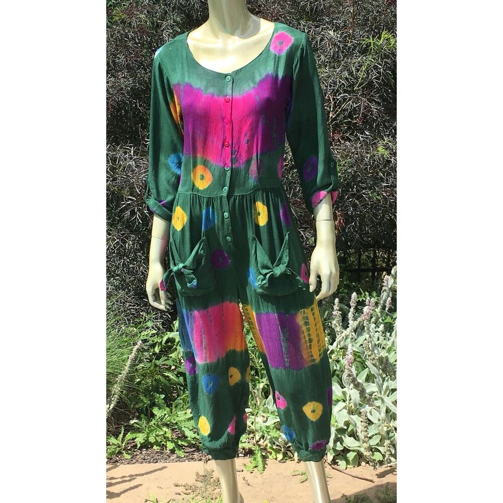 ViNTaGe 80's INDIA TIE-DYE Jumpsuit Hippie Festival Aladdin Harem Romper! M